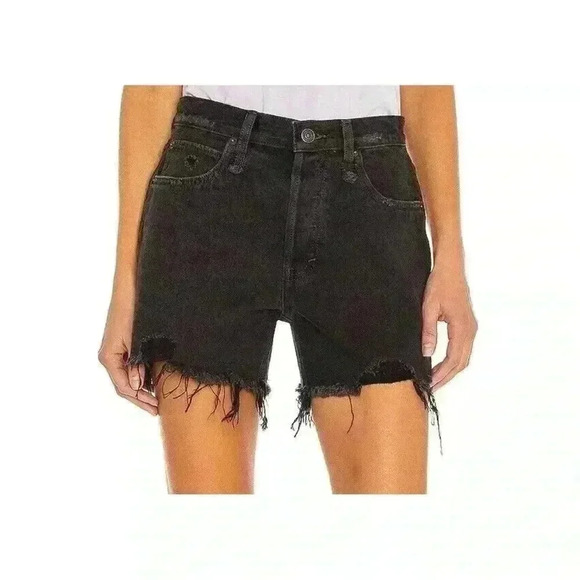 Free People Makai Denim Shorts Size 25 Washed Black Distressed Cut Off - Picture 1 of 8